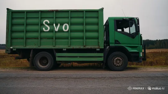 Desolate Road: Stationary 'Svo' Truck with Overgrown Field – AI Generated Video | Hailuo AI