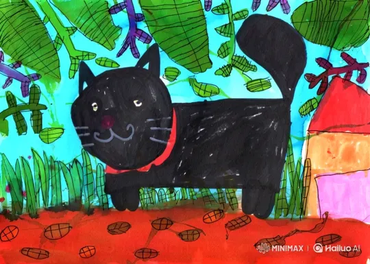 Animated Black Cat Walks Through Whimsical Outdoor Scene – AI Generated Video | Hailuo AI