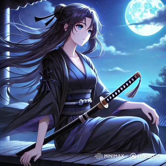 Serene Night Scene: Anime Girl on Roof with Moonlit Calm – AI Generated Video | Hailuo AI