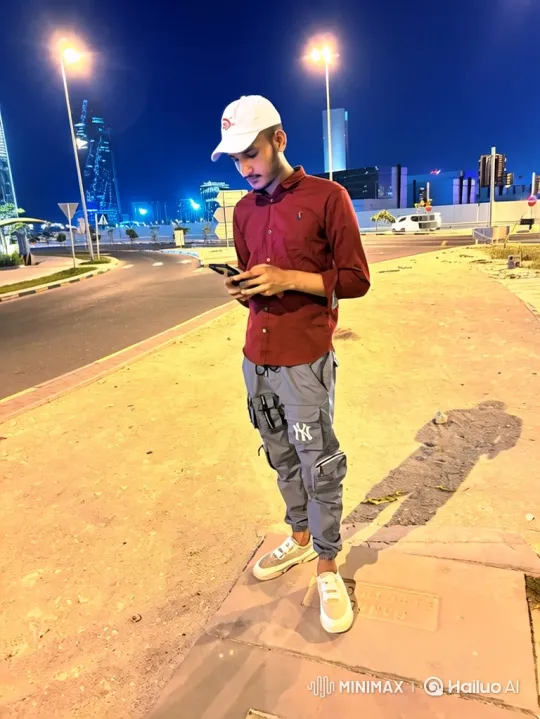 Young Man on Sidewalk Engaged with Smartphone – AI Generated Video | Hailuo AI