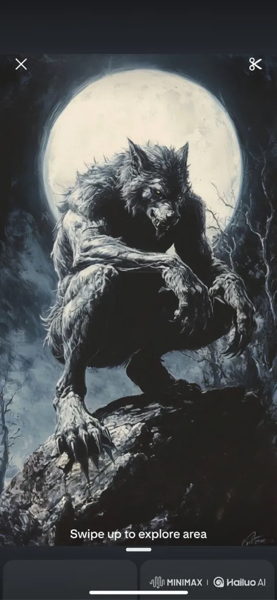 Monstrous Werewolf in Predatory Crouch Under Full Moon – AI Generated Video | Hailuo AI