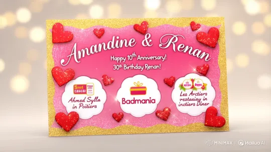 Kitschy Animated Gift Card for Amandine & Renan's Special Occasions – AI Generated Video | Hailuo AI