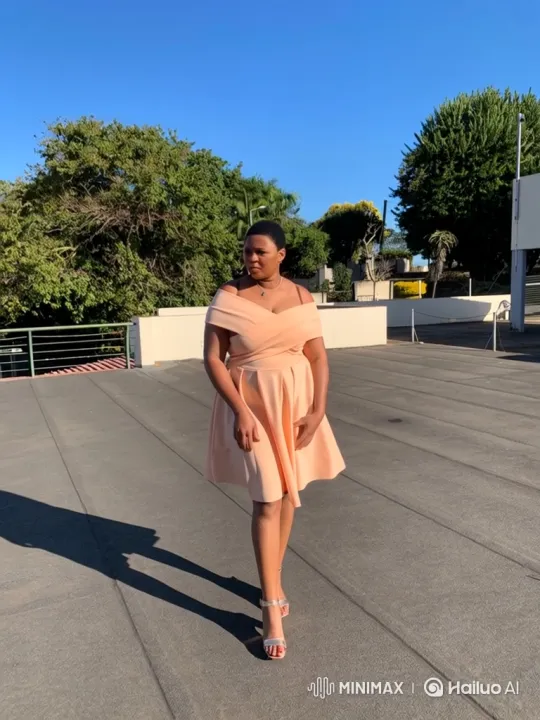 Woman in Peach Dress Walks on Rooftop, Watches Car Pass By – AI Generated Video | Hailuo AI