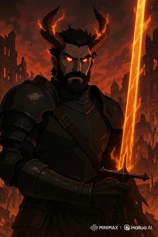 Warrior Leads Fiery Army Amidst Ruins – AI Generated Video | Hailuo AI