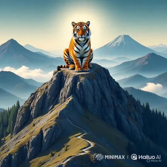 Majestic Tiger Surveying Mountain Landscape – AI Generated Video | Hailuo AI