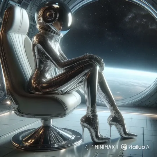 Girl in Latex Suit Contemplates Space Through Starlit Window – AI Generated Video | Hailuo AI