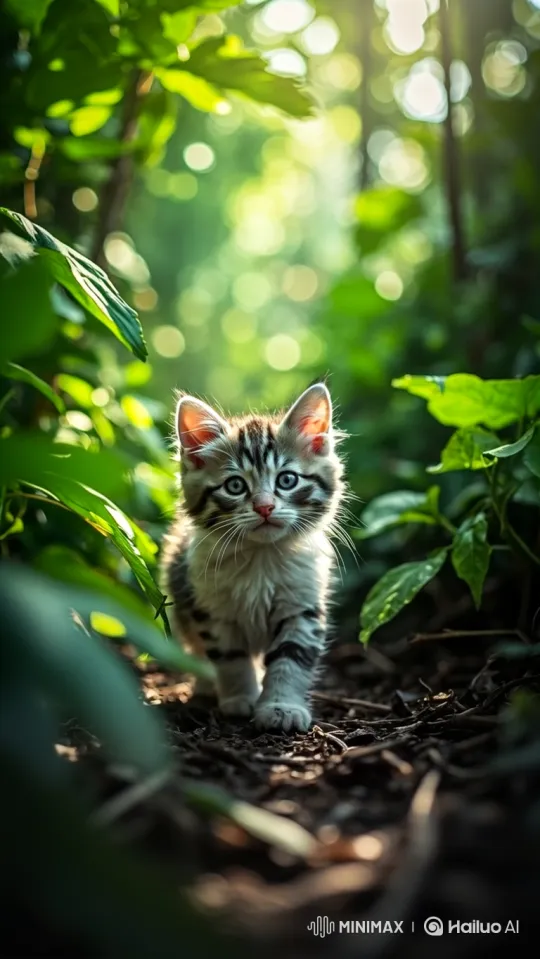 Tabby Kitten Flees Lion in Dense Jungle Chase – AI Generated Video | Hailuo AI