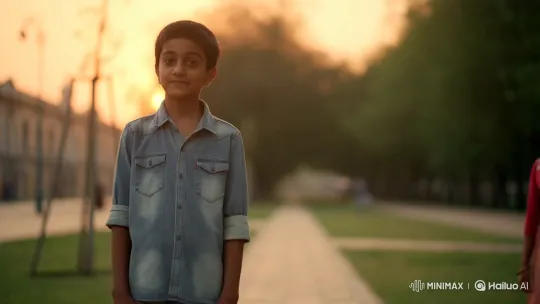 Golden Hour: A Thoughtful Boy and a Pakistani Girl in Peaceful Park – AI Generated Video | Hailuo AI