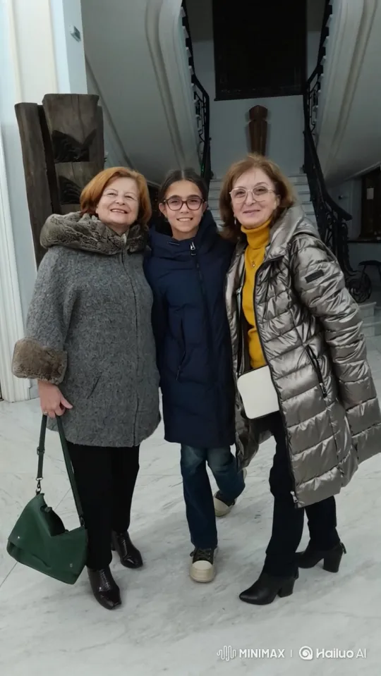 Three Individuals Smiling Together in Elegant Hall – AI Generated Video | Hailuo AI