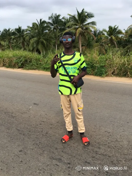Young Man Walks Down Paved Road with Palm Trees – AI Generated Video | Hailuo AI