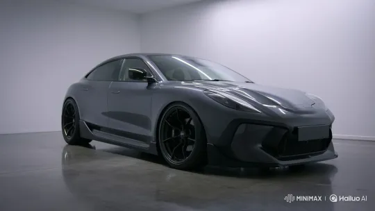 Sports Car Lowering in Minimalist Garage – AI Generated Video | Hailuo AI