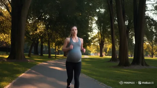 Pregnant Woman Running in Park - First-Person Tracking Shot – AI Generated Video | Hailuo AI