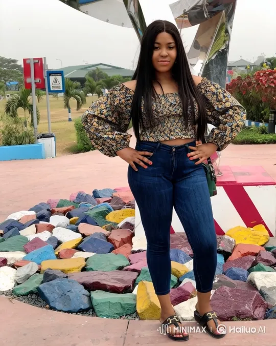 Young Woman Smiles in Park with Colorful Art – AI Generated Video | Hailuo AI