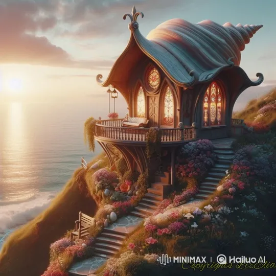 Magical Seashell House on a Cliff by the Sea at Sunset – AI Generated Video | Hailuo AI