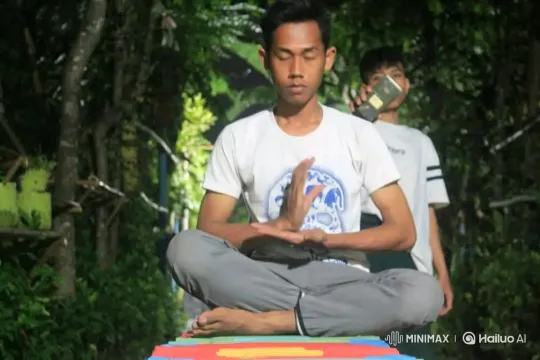 Young Man Meditates, Transforms into Fiery Being – AI Generated Video | Hailuo AI