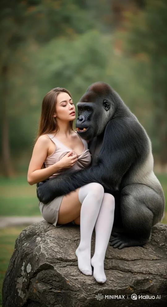 Young Woman and Gorilla Share Intimate Moment – AI Generated Video | Hailuo AI