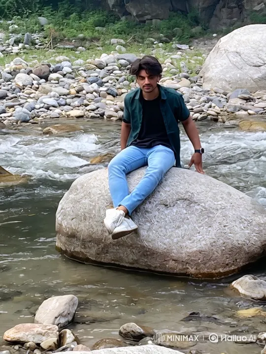 Couple Shares Intimate Moment on River Rock – AI Generated Video | Hailuo AI