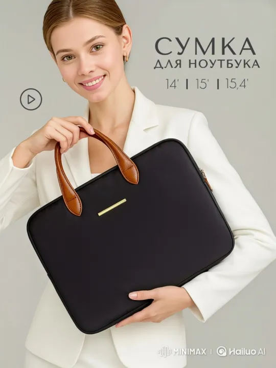 Woman Showcases Laptop Bag with Graceful Movements – AI Generated Video | Hailuo AI