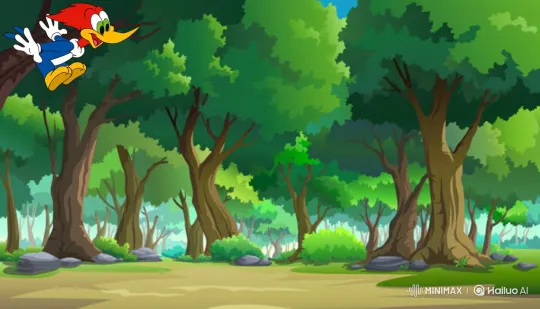 Woodpecker Woody Glides and Pecks in Cartoon Forest – AI Generated Video | Hailuo AI