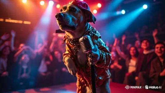 Rapper Dog Delivers Energetic Performance on Stage – AI Generated Video | Hailuo AI