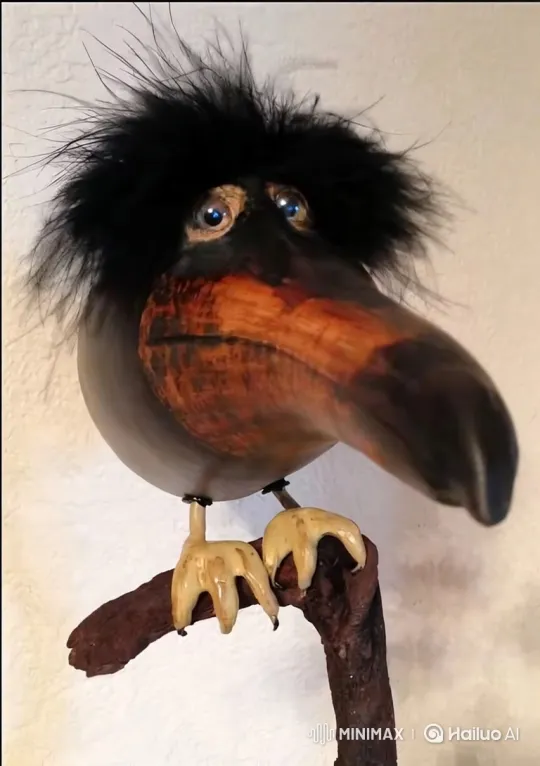 Whimsical Bird Sculpture Comes to Life in Close-up – AI Generated Video | Hailuo AI