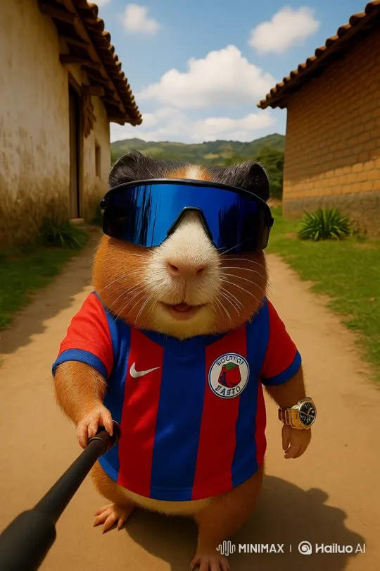 Stylish Guinea Pig's Confident Stroll in Rural Village – AI Generated Video | Hailuo AI