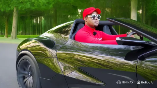 Luxury Drive: Man in Red Cap Navigates Scenic Route – AI Generated Video | Hailuo AI