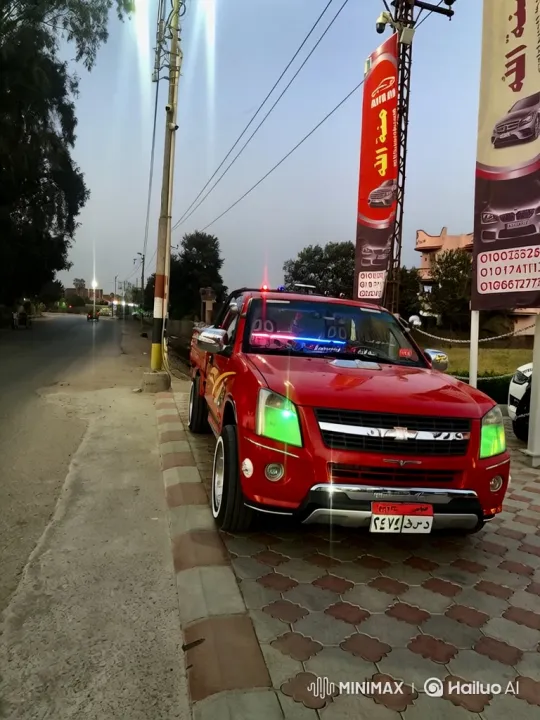 Custom Red Pickup Truck with Neon Lights and Air Suspension – AI Generated Video | Hailuo AI
