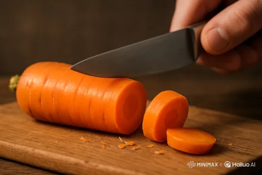 Precision Carrot Slicing with a Sharp Knife – AI Generated Video | Hailuo AI