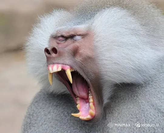 Hamadryas Baboon Yawns and Sips Coffee at Stall – AI Generated Video | Hailuo AI