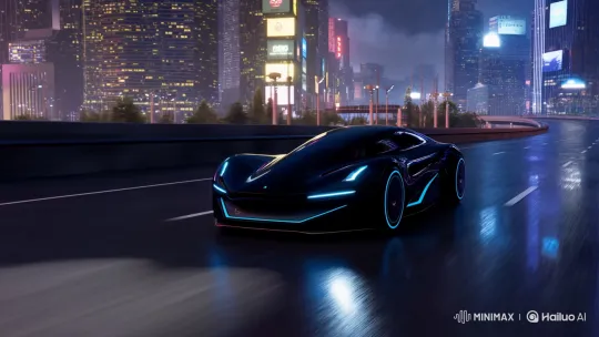 Futuristic AI Car Glides Through Neon Cityscape – AI Generated Video | Hailuo AI
