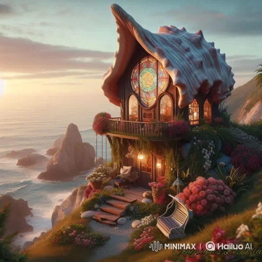 Whimsical House on a Cliff at Sunset – AI Generated Video | Hailuo AI