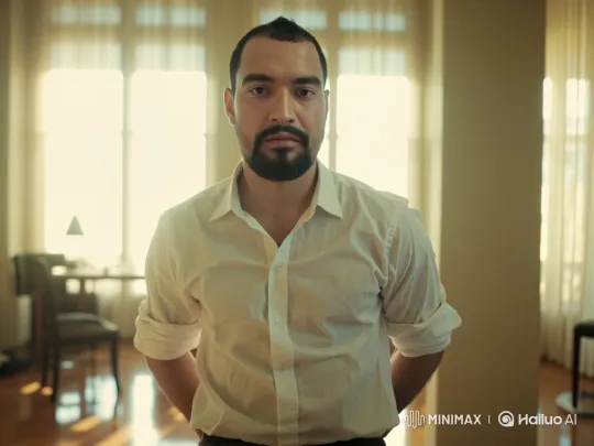 Man in White Shirt Observes Steadily in Bright Room – AI Generated Video | Hailuo AI