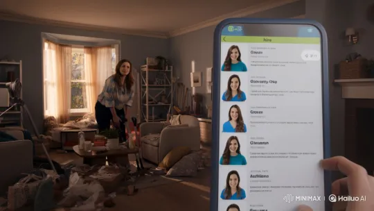 Female Cleaner Transforms Messy Home to Sparkling Clean – AI Generated Video | Hailuo AI