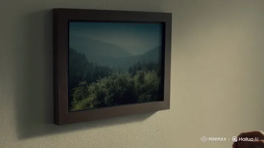 Hand Pulls Photo from Within a Framed Landscape – AI Generated Video | Hailuo AI