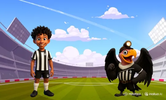 Condor Mascot Converses with Soccer Ball in Stadium – AI Generated Video | Hailuo AI
