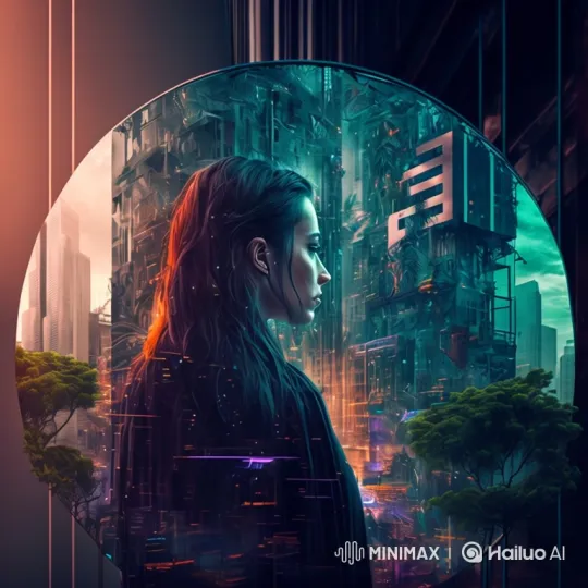 Woman Observes Futuristic City Through Portal – AI Generated Video | Hailuo AI