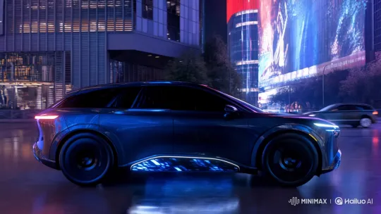 Futuristic AI Car Navigates Neon-Lit Metropolis – AI Generated Video | Hailuo AI
