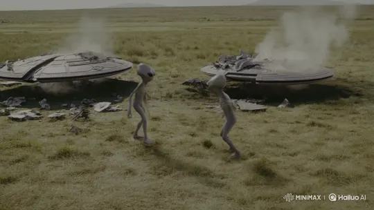 Aliens Argue Over Crashed UAPs in Open Field – AI Generated Video | Hailuo AI