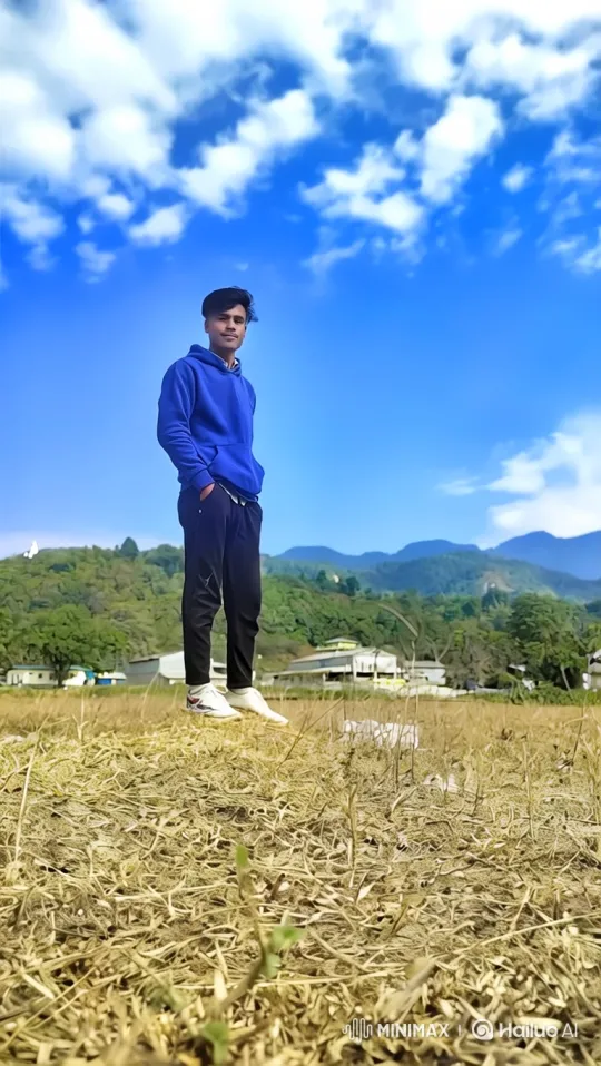Young Man in Golden Field with Rolling Mountains – AI Generated Video | Hailuo AI
