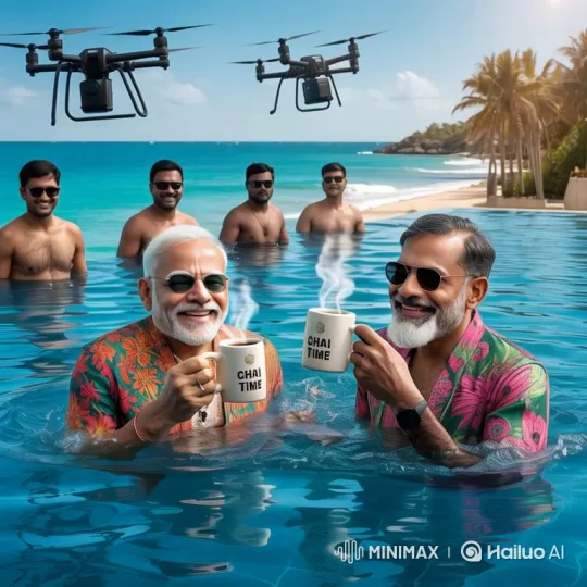 Luxurious Pool Scene with Men Enjoying Tea – AI Generated Video | Hailuo AI