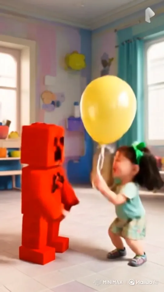 Girl and Creepy Figure Encounter in Playroom – AI Generated Video | Hailuo AI
