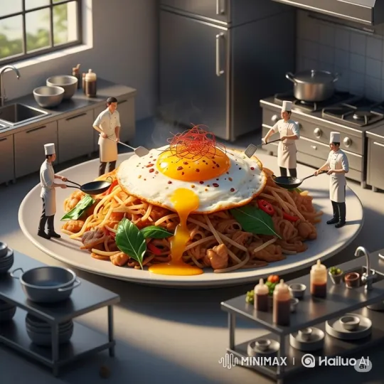 Miniature Chefs Create Giant Stir-Fried Noodles Masterpiece – AI Generated Video | Hailuo AI