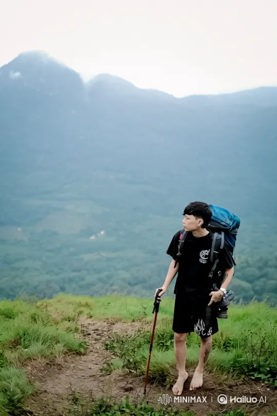 Hiker's Journey: From Mountain Peak to Earth's View from Space – AI Generated Video | Hailuo AI
