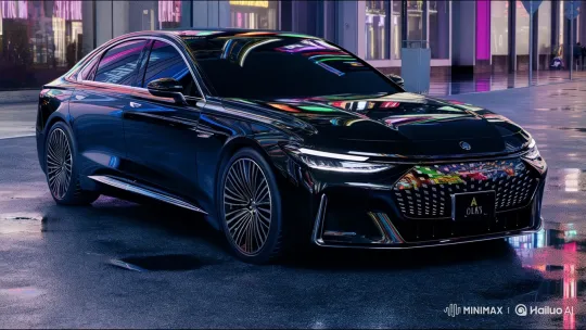 Sleek Luxury Sedan Reflects Neon Night Cityscape – AI Generated Video | Hailuo AI