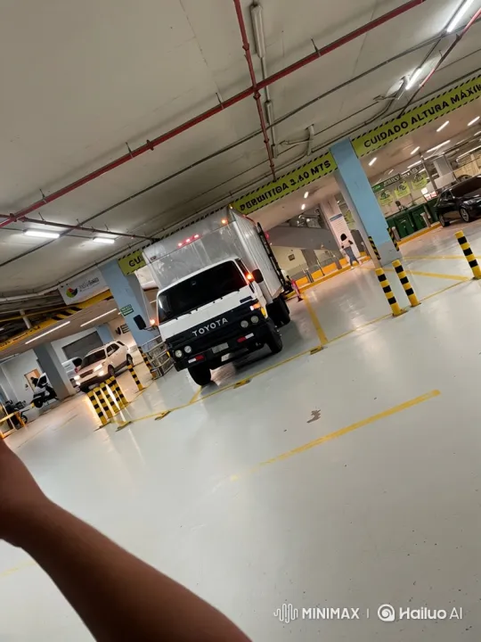 White Toyota Truck Maneuvers in Underground Parking Garage – AI Generated Video | Hailuo AI