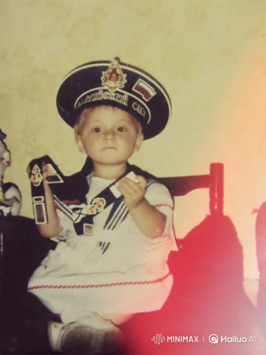 Toddler in Sailor Suit Examines Sash, Captures Timeless Moment – AI Generated Video | Hailuo AI