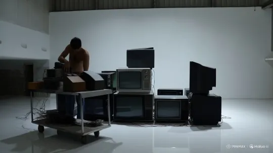 Artist Creates 'Tele Buddha' Installation with Vintage TVs – AI Generated Video | Hailuo AI
