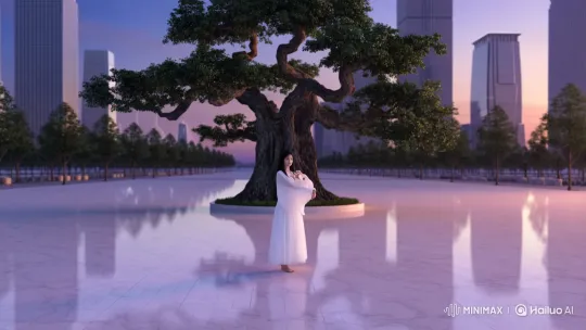 East Asian Dancer in Futuristic Twilight Cityscape – AI Generated Video | Hailuo AI