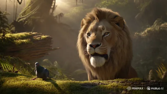 Lion Disturbed by Fly, Pigeon Escapes in Jungle – AI Generated Video | Hailuo AI